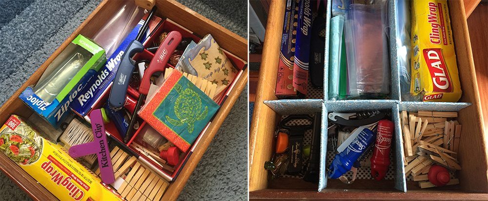 Galley drawer before (left) and after (right)