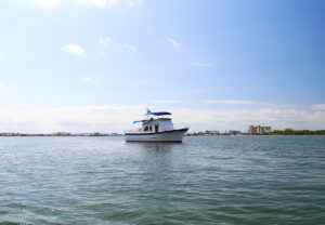 trawler anchored by fort myers beach